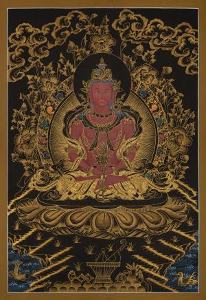 48x33 CMS Buddha Amitayus Thangka | 24k Gold High Quality Thanka